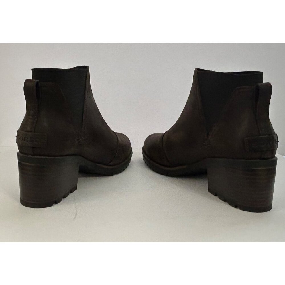 Sorel Cate Chelsea Boots 7.5 Leather Block Heel Brown Fashion Waterproof - Picture 5 of 8